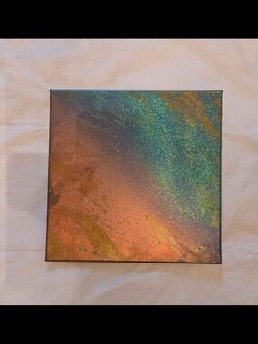 12 x 12 Handpainted Canvas Wall Art - Copper & Teal